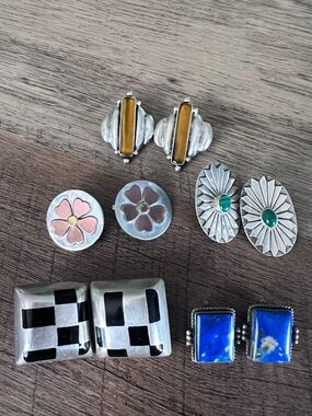 5 pairs of Clip on Earrings! 925 silver with gemstones!